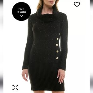 BCX Turtle-Neck Button-Detailing Sweater Dress Sz XS NWT Cozy Cocktail